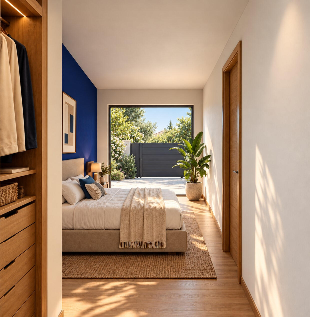 Garage transformé en suite parentale avec dressing et baie vitrée sur jardin, Beauchamp